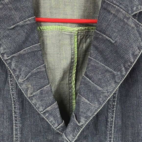 CAbi Vintage Lucy Jean Jacket #860 Indigo Blue Stretch Denim Fitted Pleat Collar - Picture 3 of 9